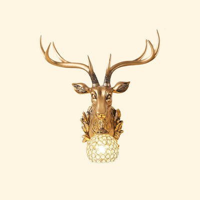 European Retro Deer Head Resin 1-Light Wall Sconce Lamp