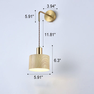 Nordische minimalistische Holzmaserung Trommel 1-Licht Wandleuchte 