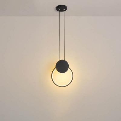 Modern Minimalist Iron Silicone Geometric Round Frame LED Pendant Light for Bedroom