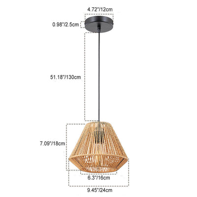 Traditional Farmhouse Hemp Rope Weaving Cage 1-Light Pendant Light for Kitchen