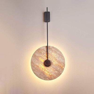 Scandinavian Modern Minimalist Round Iron Yellow Travertine LED Wall Sconce Lamp