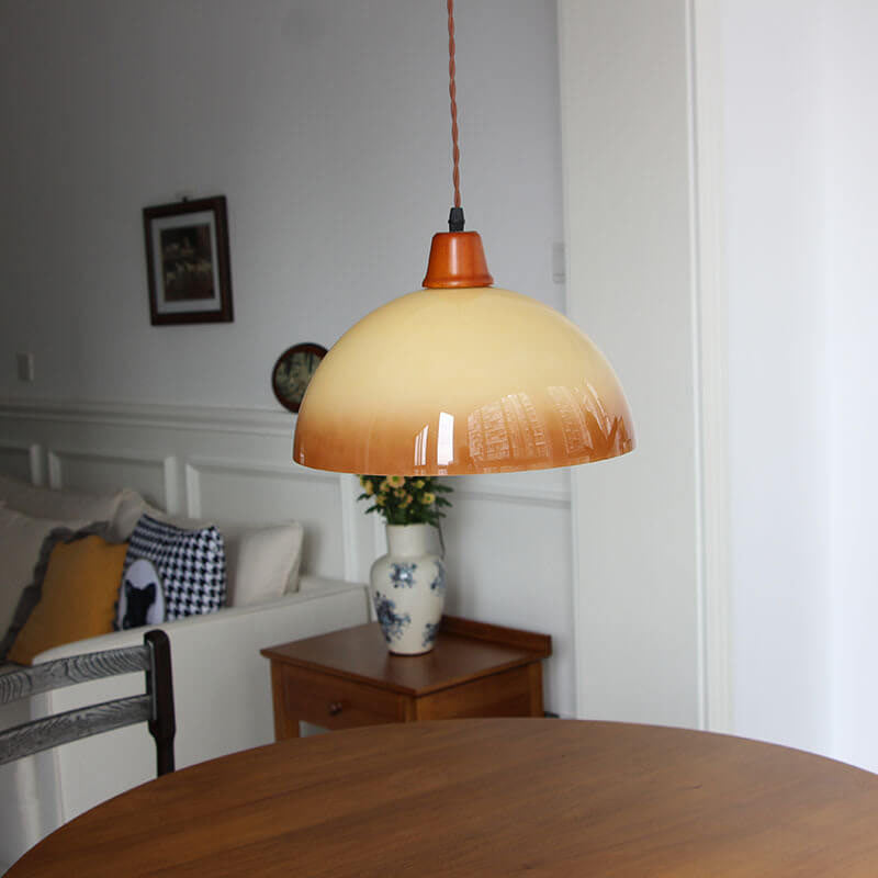 Nordic Vintage Gradient Yellow Dome 1-Light Pendant Light