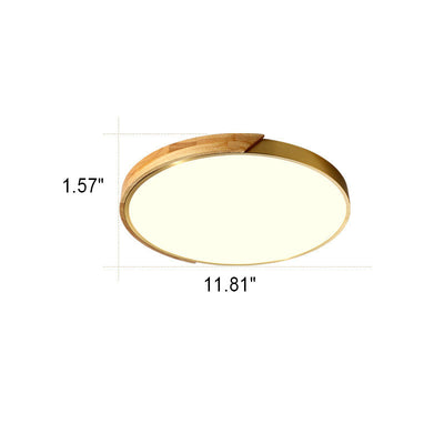 Modern Light Luxury Round All Copper Wood LED Flush Mount Lighting