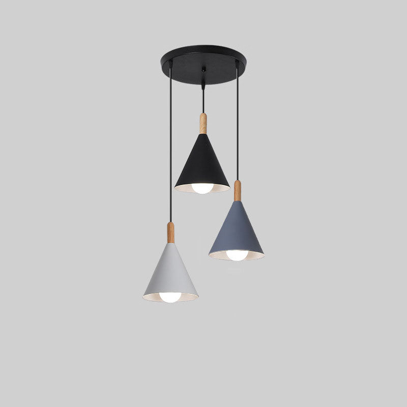 Lustre moderne et minimaliste à 3 lumières en bois de couleur unie 