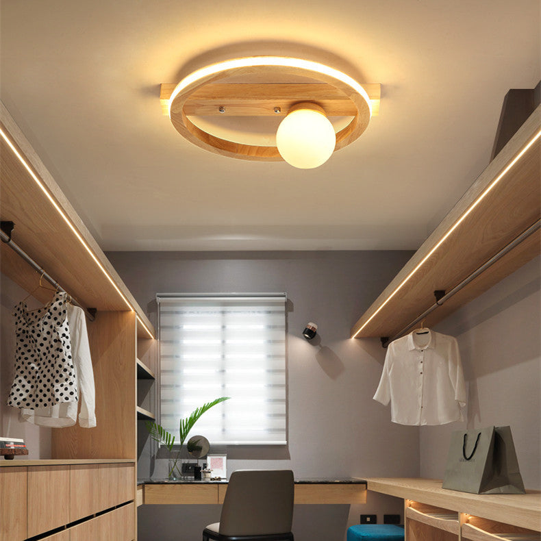 Nordic Simple Wooden Round LED Flush Mount Light