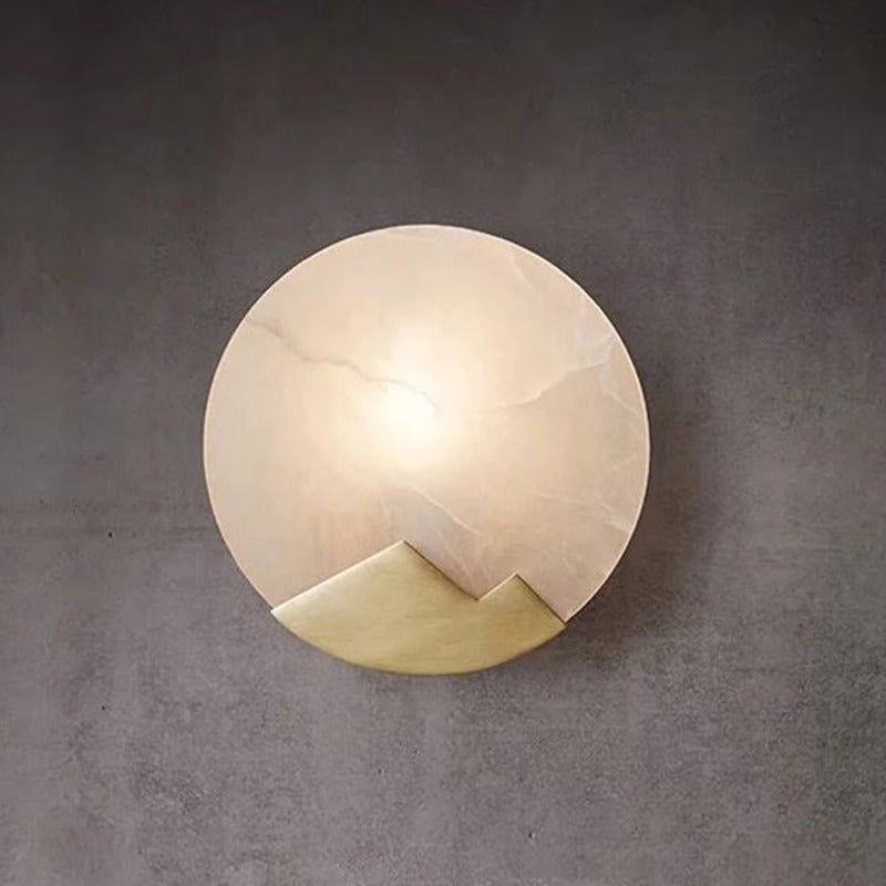 Modern Luxury Marble Round Shade Gold Finish Frame 1-Light Wall Sconce Lamp For Bedroom