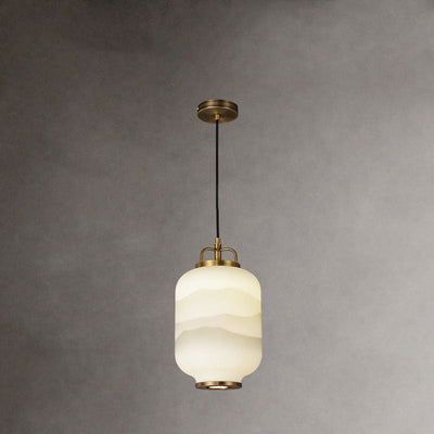 Traditional Chinese Lantern Brass Glass LED Pendant Light For Living Room