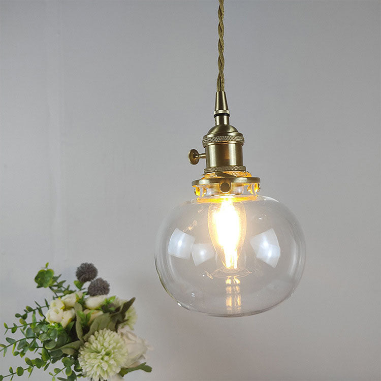 European Vintage Round Head Brass Glass 1-Light Pendant Light