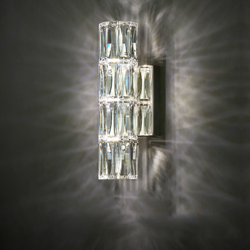 Modern Luxury Silver Crystal Column 3/4/6 Light Wall Sconce Lamp