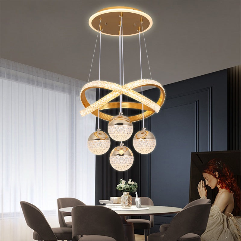 Modern Luxury Twirling Aluminum Strip Acrylic Globe Ball LED Chandelier For Living Room