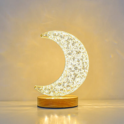 Nordic Creative Acrylic Moon Star Wood LED USB Table Lamp