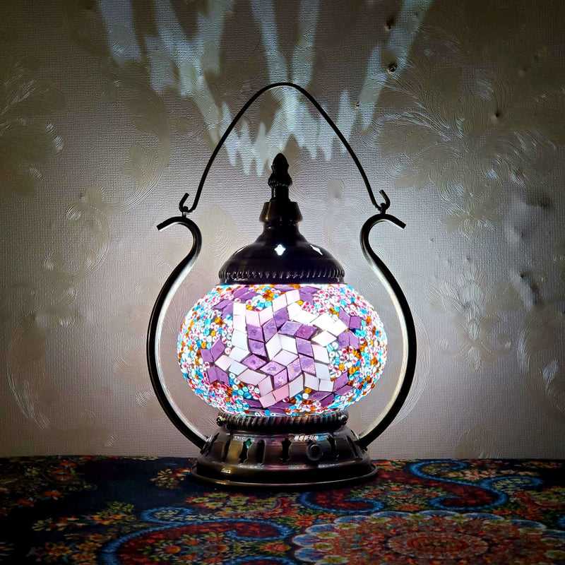 Moroccan Stained Glass Round Pot USB Rechargeable LED Portable Table Lamp