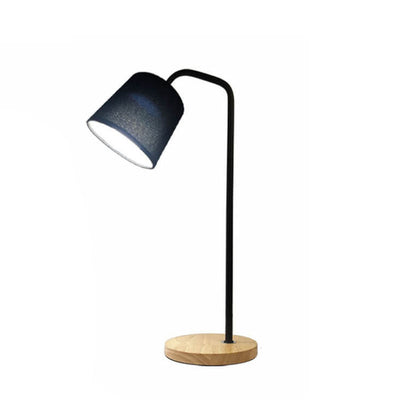 Lampe de table simple à 1 lumière avec abat-jour conique en tissu et base en bois 