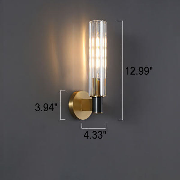 Modern Minimal Brass Crystal Column 1/2 Light Wall Sconce Lamp