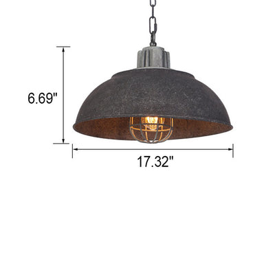 Industrial Vintage Iron Rust Pot Lid Dome 1-Light Pendant Light