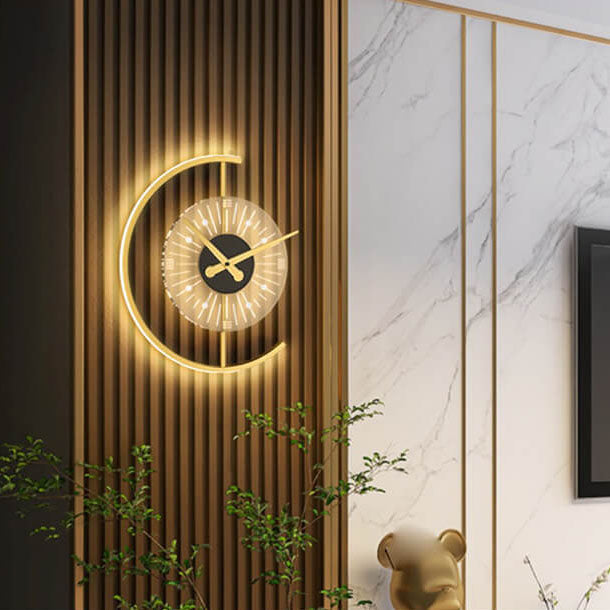 Contemporary Creative Gold Finish Frame Clock Shape LED Wall Sconce Lamp For Living Room