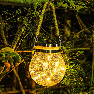 Solar Crackle Round Glass Jar LED Outdoor Garden Dekoratives Licht 