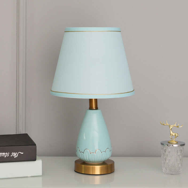 Modern Minimalist Vase Base Round Trapezoidal Ceramic Metal Fabric 1-Light Table Lamp For Bedroom