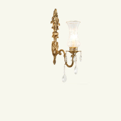 Vintage French Crystal Candelabra Brass 1/2 Light Wall Sconce Lamp