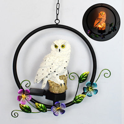 European Retro Creative Owl Resin Solar Outdoor Patio Decorative LED Pendant Light