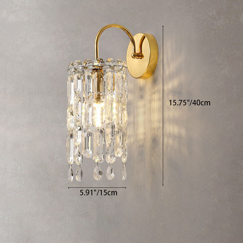 Modern Luxury Gold Finish Frame Dazzling Prismatic Crystal 1-Light Wall Sconce Lamp For Living Room