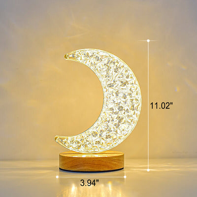 Nordic Creative Acrylic Moon Star Wood LED USB Table Lamp