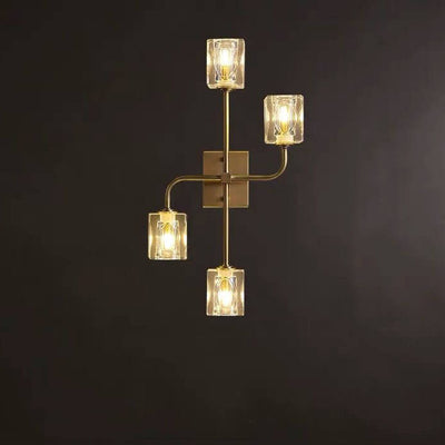 Modern Luxury Crystal Pinwheel Shape Brass 4-Light Wall Sconce Lamp