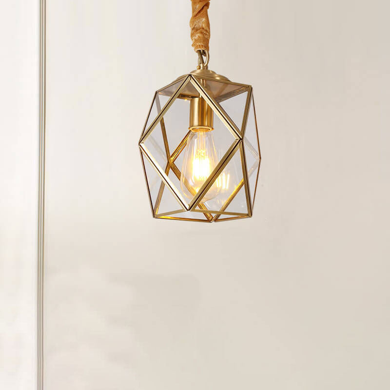 Contemporary Scandinavian Polygonal All Copper Iron Glass 1-Light Pendant Light For Living Room