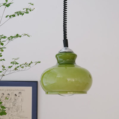 French Vintage Glass Round Gourd 1-Light Pendant Light