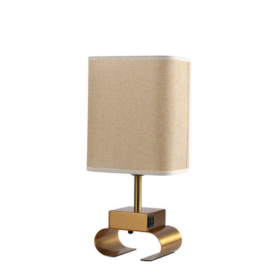 Modern Simple Fabric Square Dual USB Touch 1-Light Table Lamp