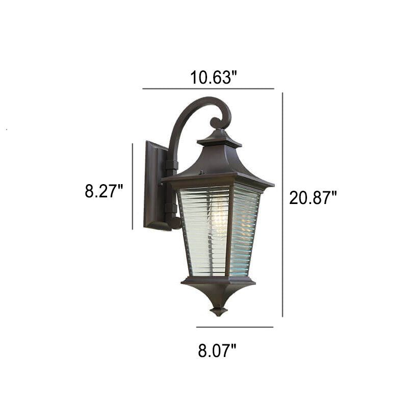 European Retro Square Cage Glass Aluminum Outdoor Waterproof 1-Light Wall Sconce Lamp