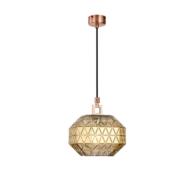 Nordic Light Luxury Textured Glass Round Metal 1-Light Pendant Light