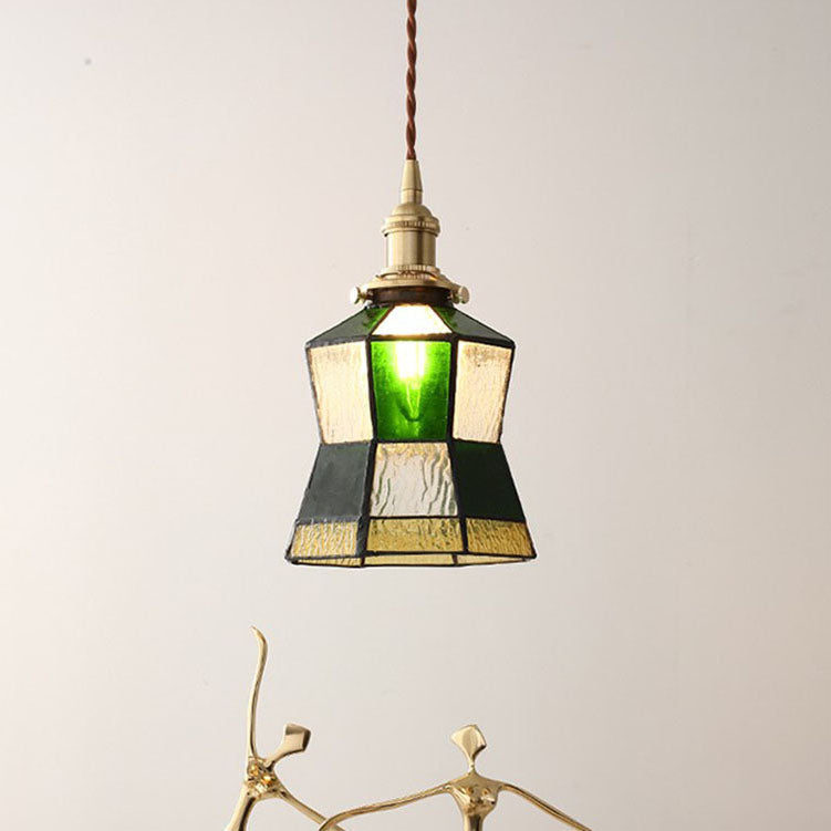 Lampe suspendue à 1 lumière en verre géométrique en mosaïque verte créative vintage 