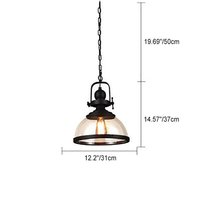 Traditional Farmhouse Iron Semi-Circular Glass Shade 1-Light Pendant Light For Dining Room