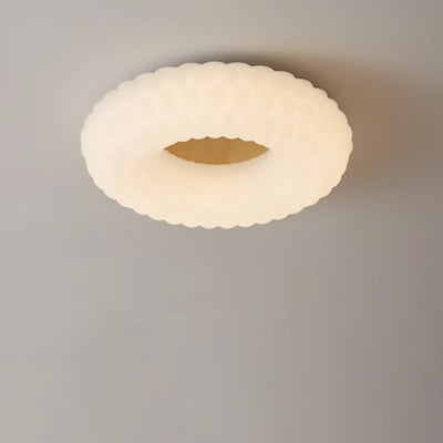 Contemporary Simplicity Cloud PE Round Shade Wood Grain LED Flush Mount Ceiling Light For Bedroom