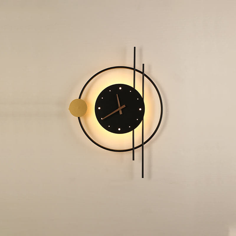 Lampe murale LED avec horloge créative en fer nordique moderne 