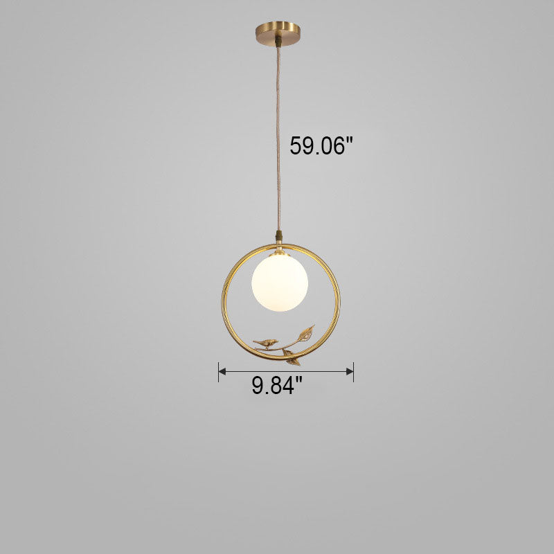 Luminaire suspendu à 1 lumière en verre circulaire en cuivre de luxe nordique 