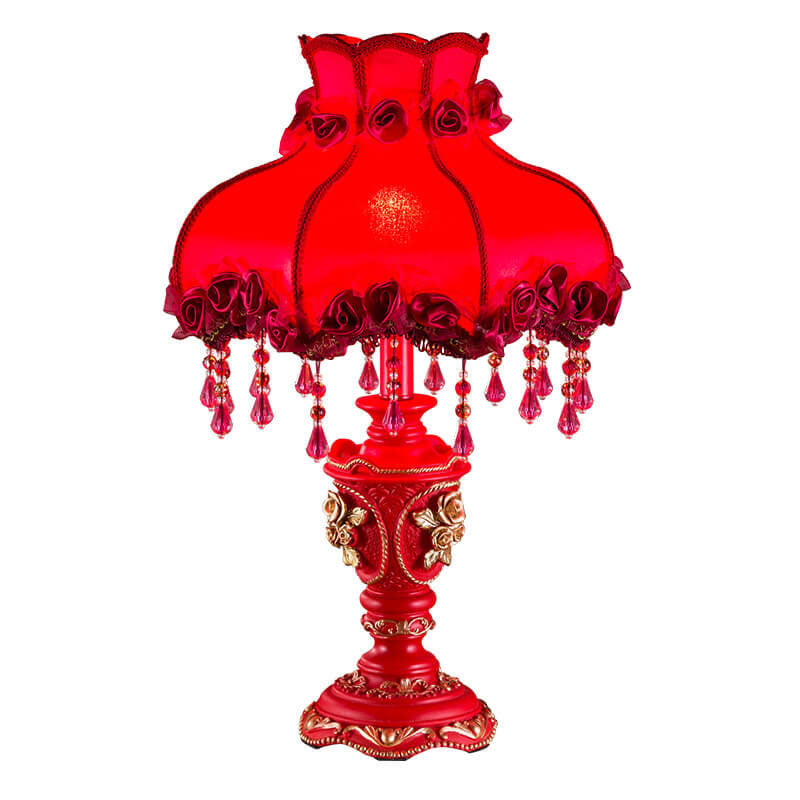 Europäische Hochzeit Rot Stoff Quaste Harz 1-Licht Tischlampe