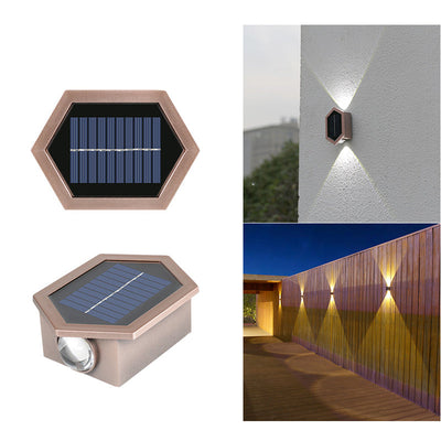 Lampe d'extérieur solaire ovale hexagonale étanche à LED pour applique murale de patio 