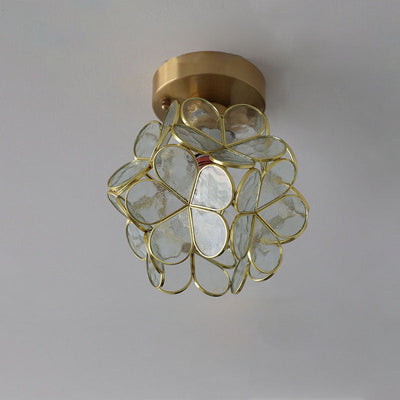 Modern Art Deco Brass Finish Frame Petal Glass Shade 1-Light Semi-Flush Mount Ceiling Light For Living Room