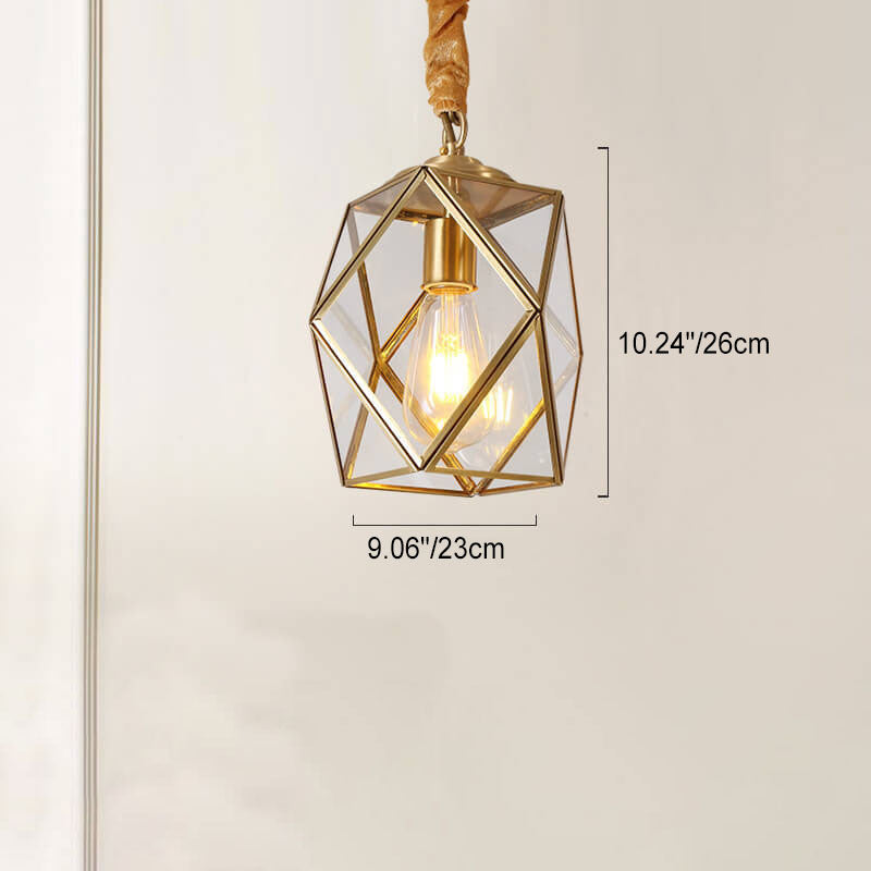 Contemporary Scandinavian Polygonal All Copper Iron Glass 1-Light Pendant Light For Living Room