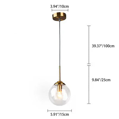 Modern Minimalist Round Ball Iron Glass 1-Light Pendant Light For Bedroom