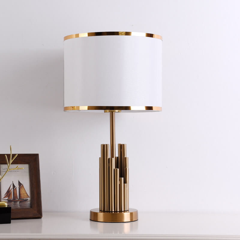 Lampe de table à 1 lumière de conception cylindrique simple de luxe en tissu moderne 