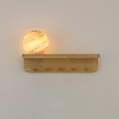 Modern Creative Planet Glass Solid Wood Base 1-Light Wall Sconce Lamp