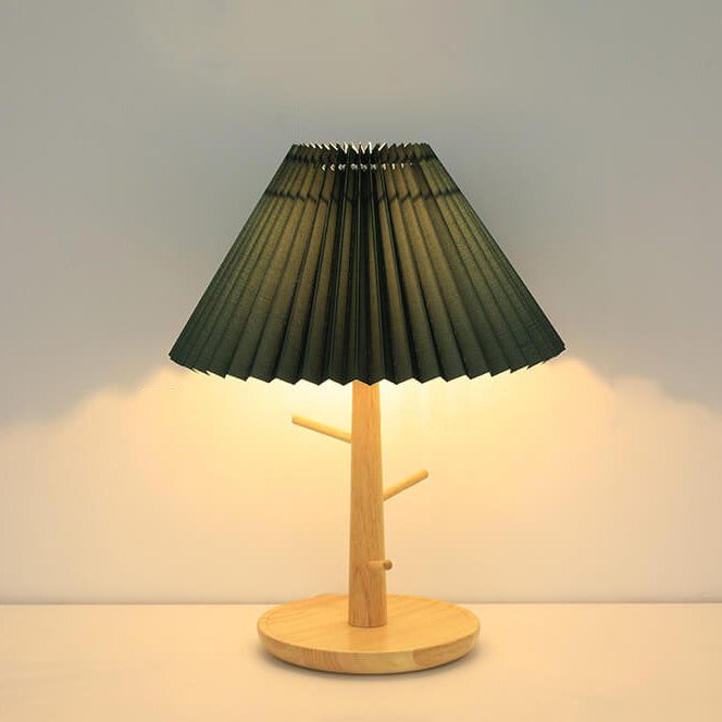 Nordic Minimalist Solid Color Pleated Wood Fabric 1-Light Table Lamp