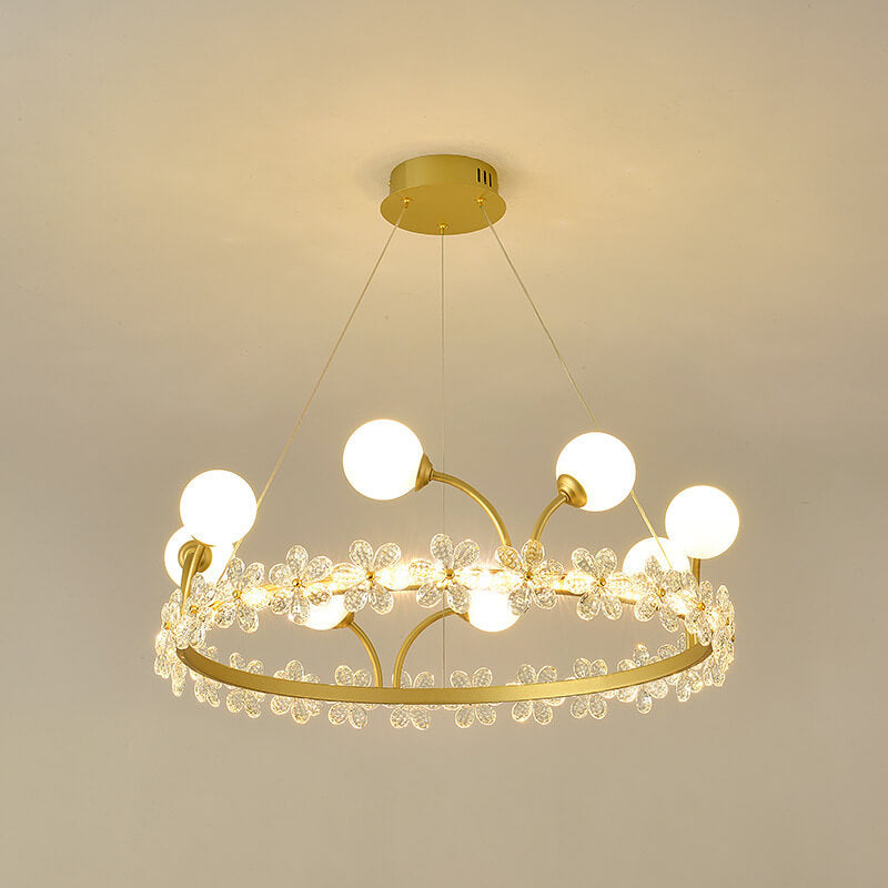 Modern Luxury Gold Finish Frame Crystal Flower Edging 6/8/10-Light Chandelier For Living Room