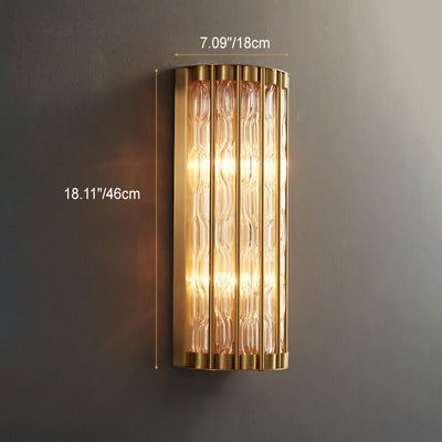 Modern Luxury Rectangular Half-Cylinder Copper Glass 2/3 Light Wall Sconce Lamp