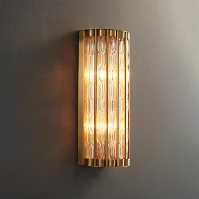 Modern Luxury Rectangular Half-Cylinder Copper Glass 2/3 Light Wall Sconce Lamp