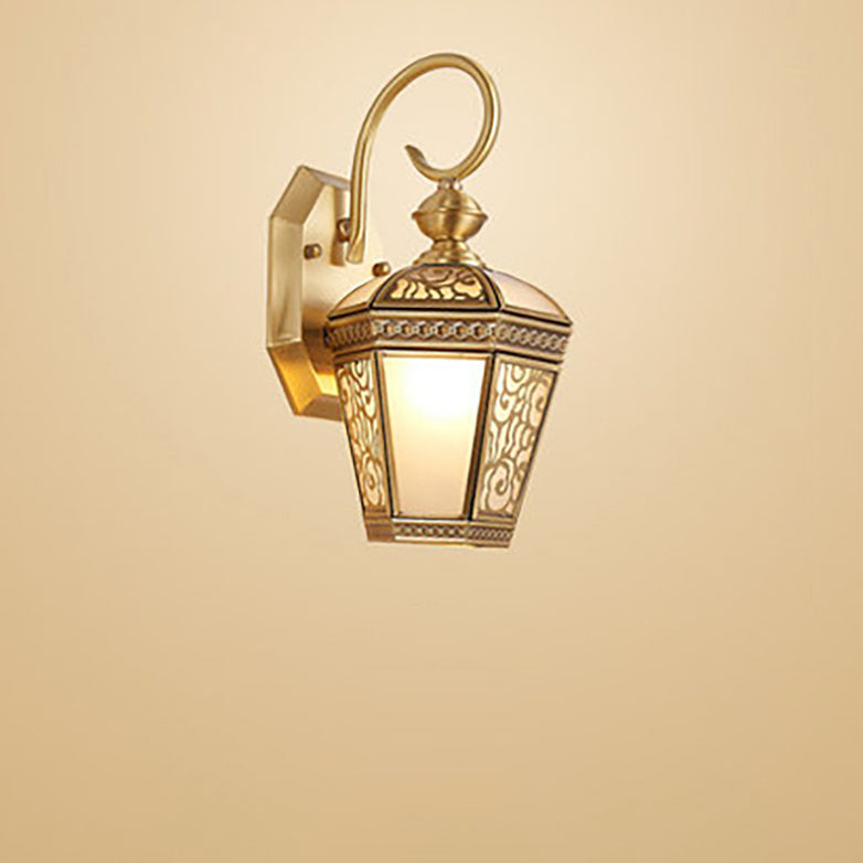 European Luxury Brass Hexagonal Lantern 1-Light Wall Sconce Lamp