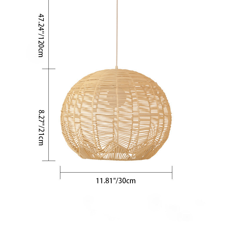 Contemporary Boho Rattan Weaving Cage 1-Light Pendant Light For Dining Room